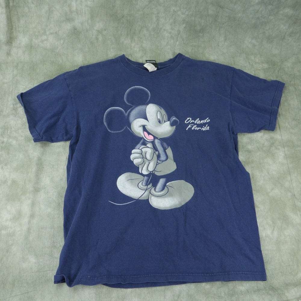 VGUC Brazos Sportswear Solid Blue Graphic Tee Mickey Mouse Size L      8498